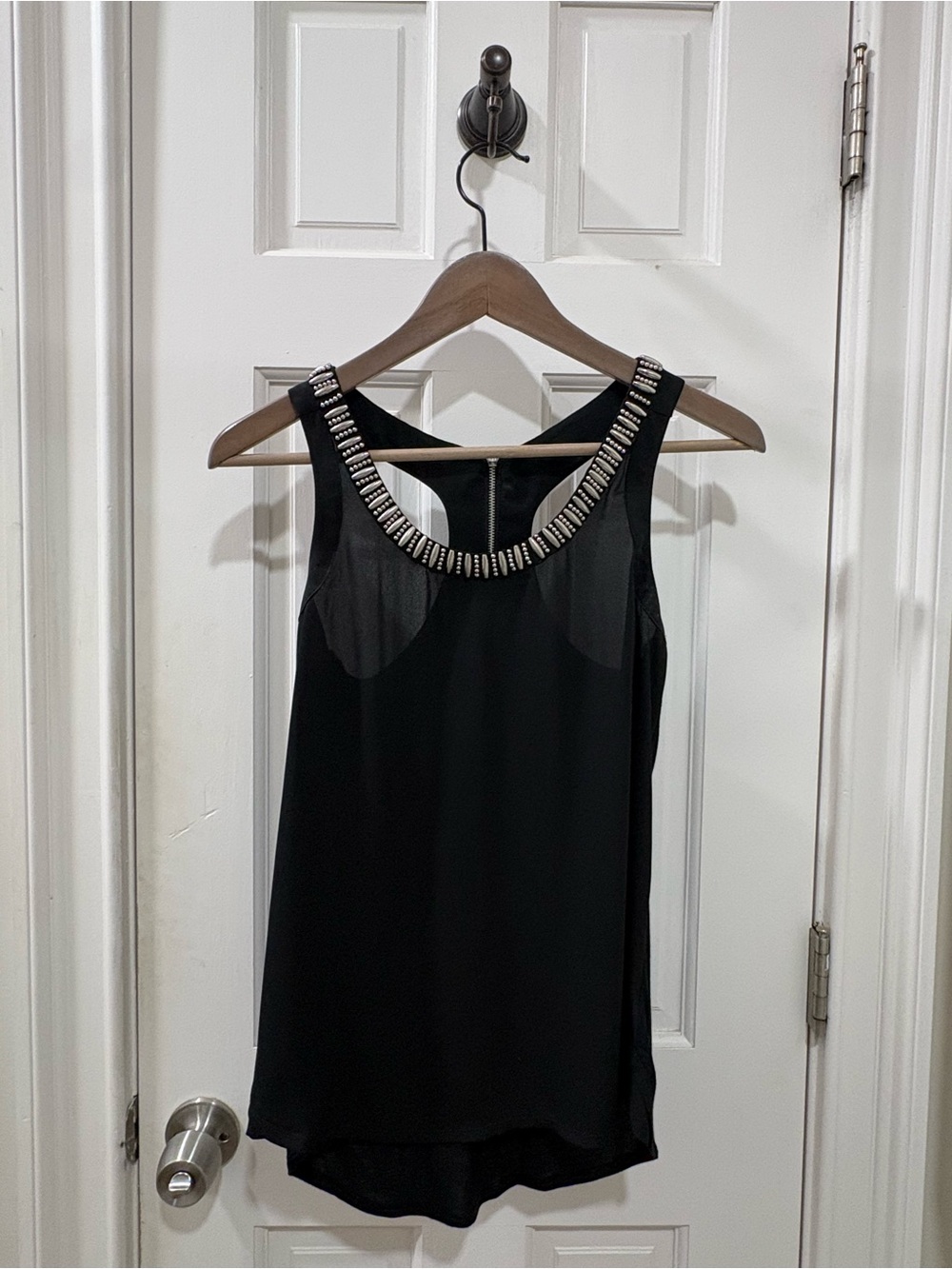 Express Black Sleeveless Blouse with Silver Beaded Neckline | Size XS | Like New